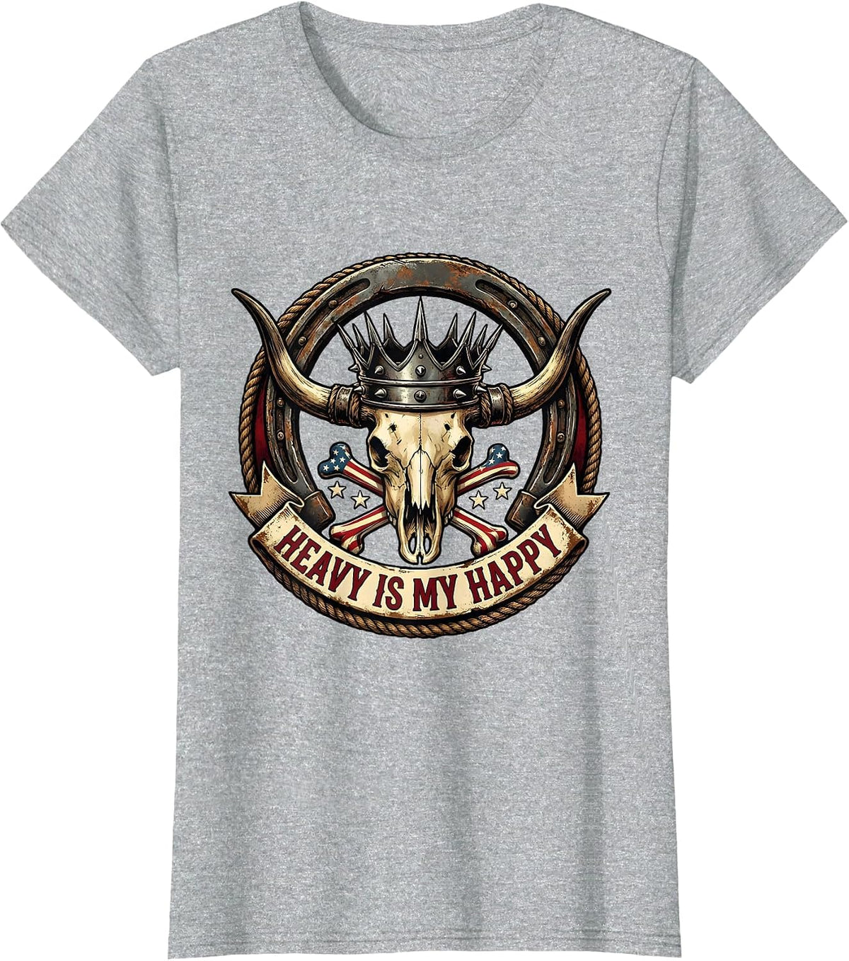 Women's Heavy Is My Happy Heavy Metal Music Design T-Shirt - Heather Grey