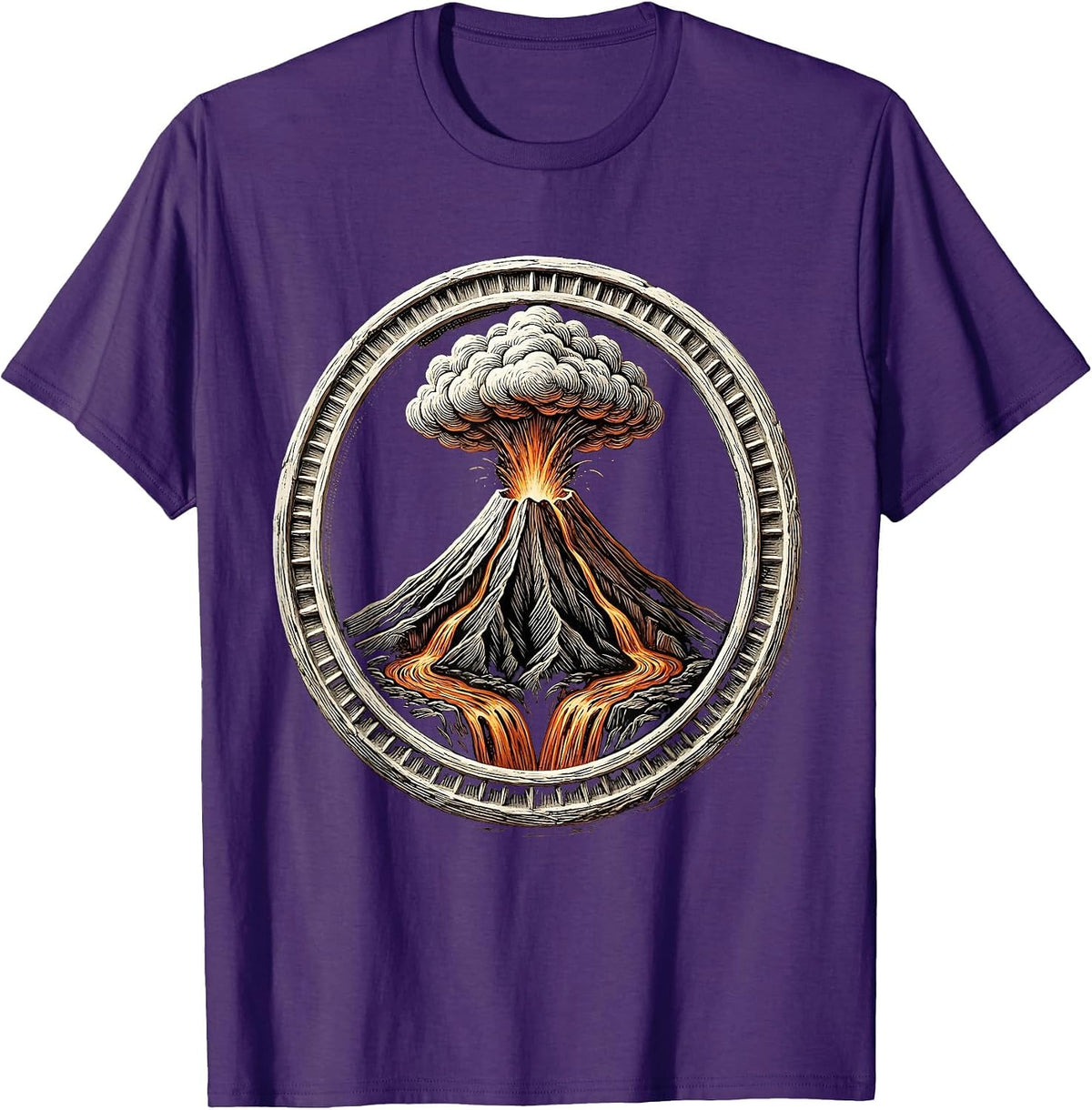 Erupting Volcano Lava River Graphic Tee T-Shirt - Purple