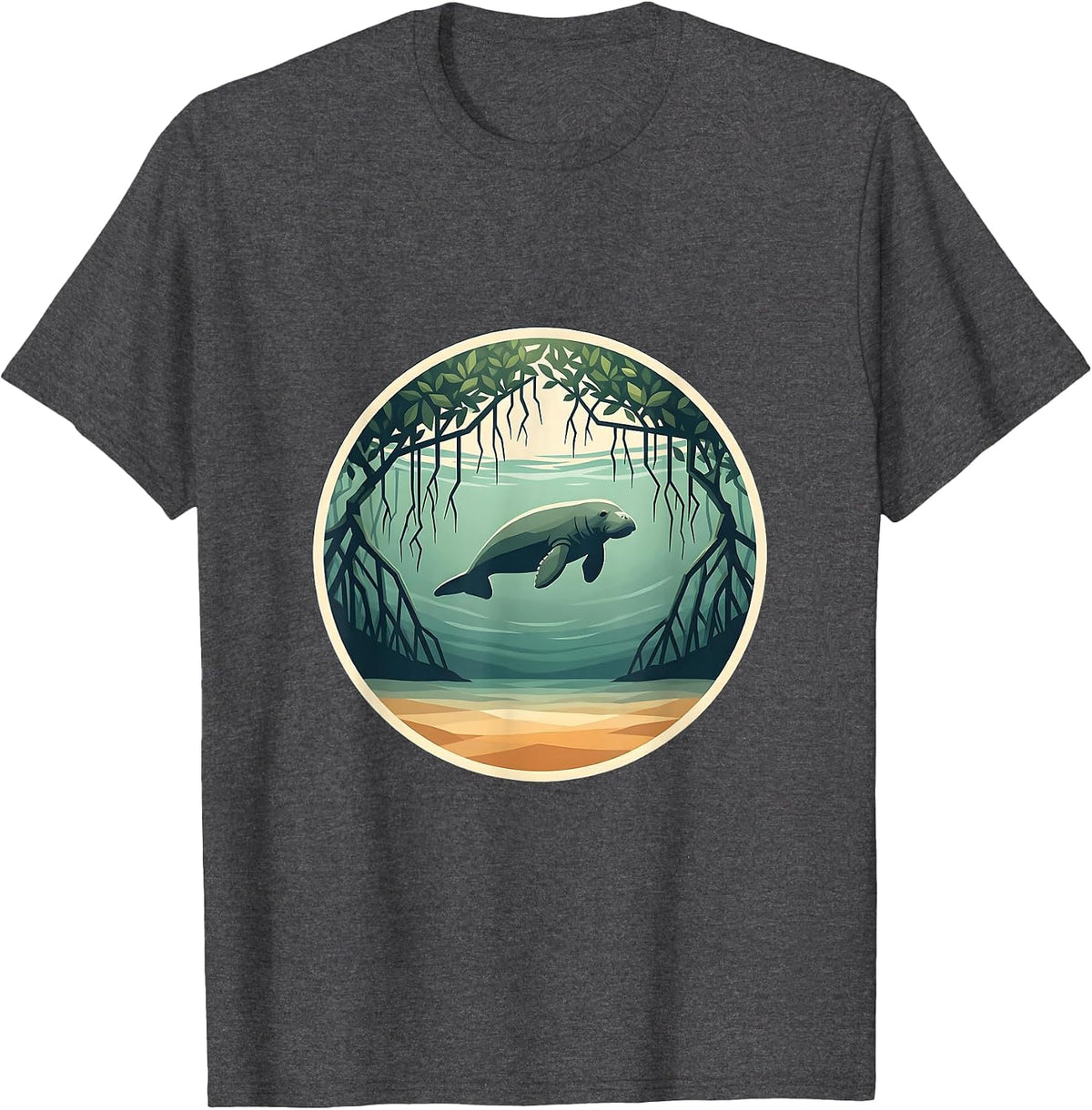 Gulf of America Manatee Mangrove Illustration T-Shirt - Dark Heather Grey