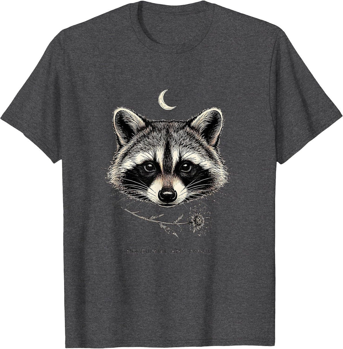 Men's Nocturnal and Proud Raccoon Design T-Shirt - Dark Heather Grey