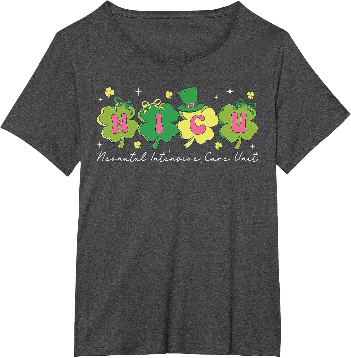 Happy St Patrick's Day Retro Shamrock NICU Nurse Nursing T-Shirt - Dark Heather Grey