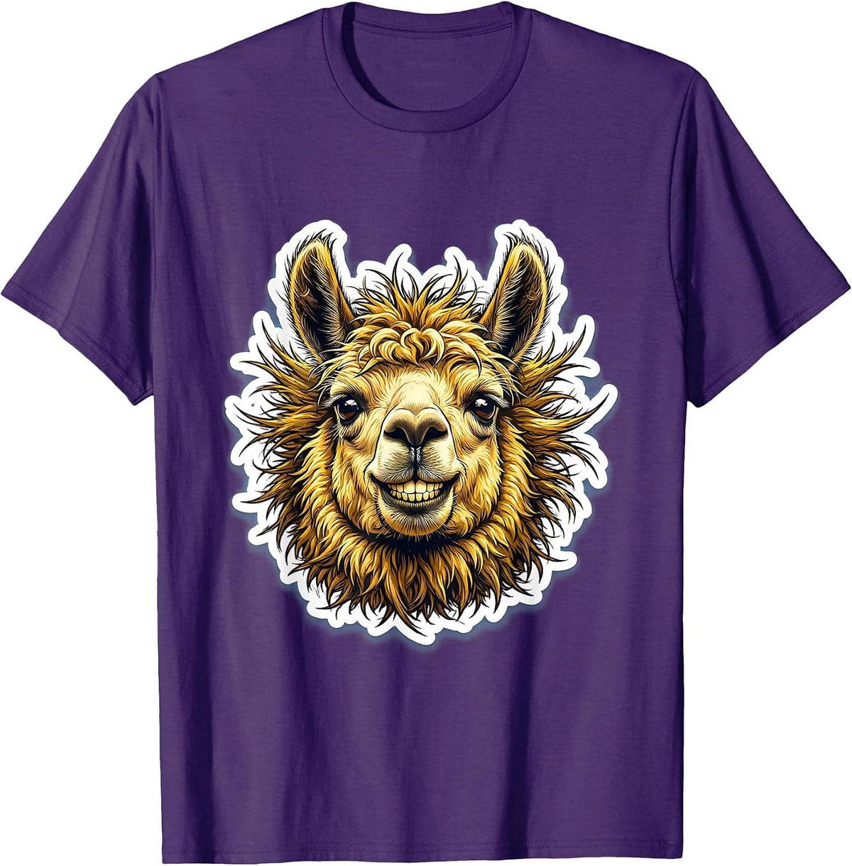 Derpy Llama Goofy Grin Funny Animal Design T-Shirt - Purple