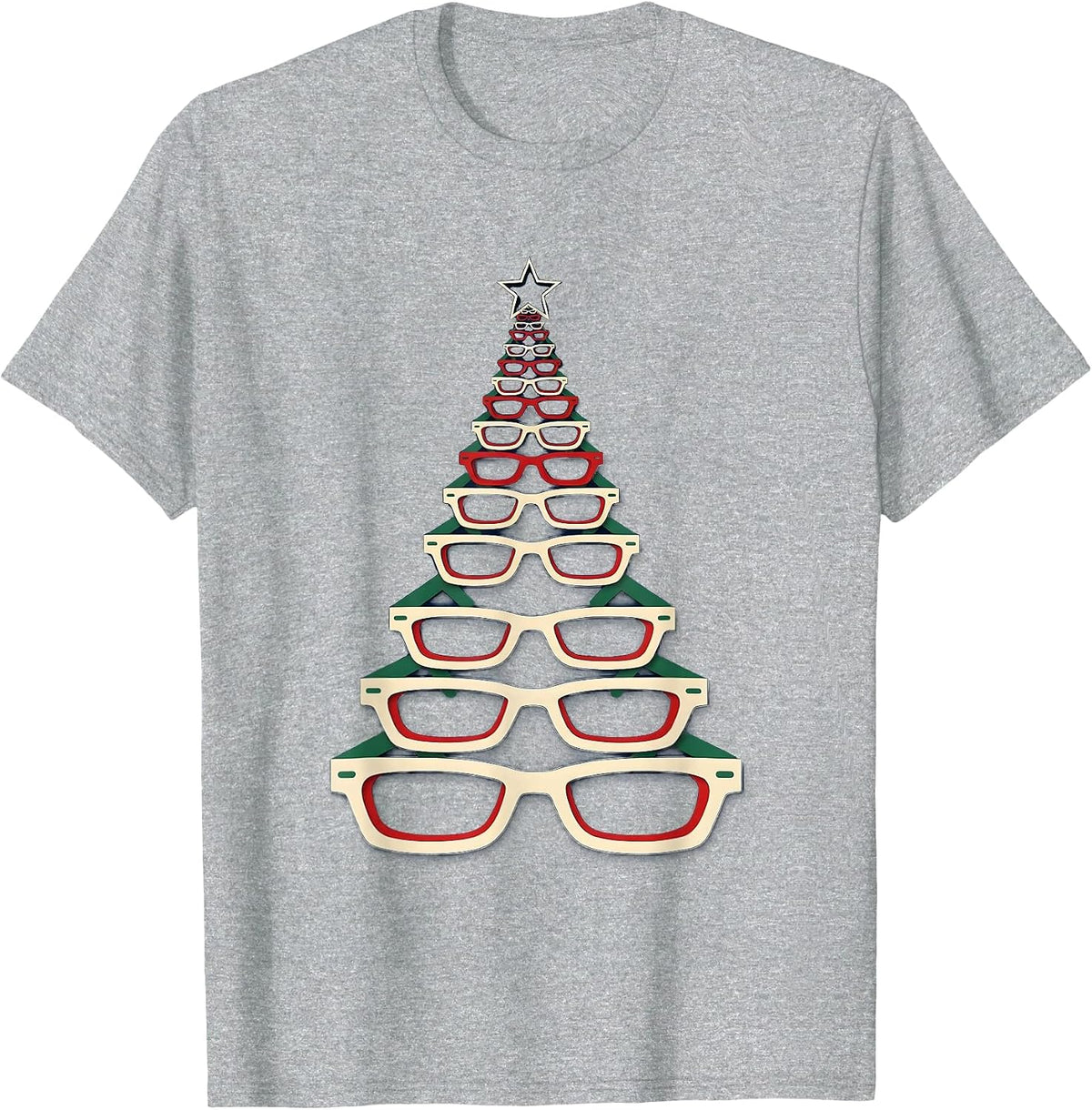 Men's Evergreen Spectacle Frame Geometric Optometrist Christmas T-Shirt - Heather Grey