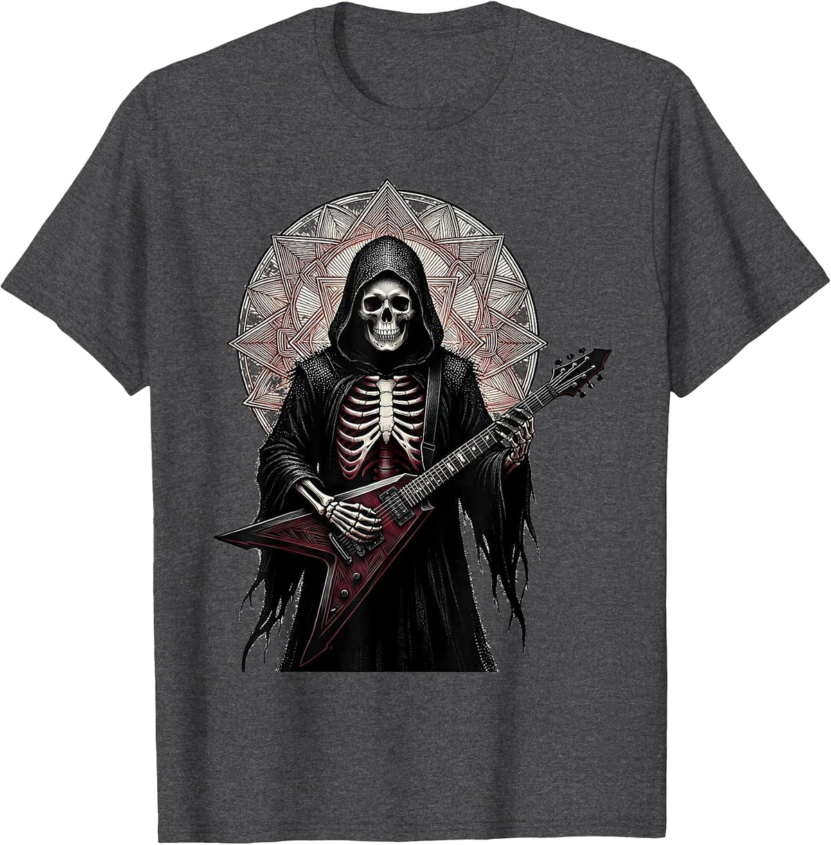 Grim Reaper Guitarist Heavy Metal Graphic T-Shirt - Dark Heather Grey