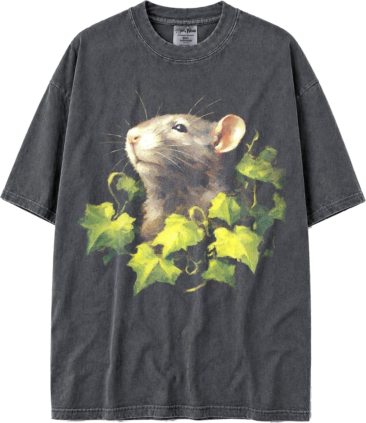 U.S.A. MAX-Heavyweight Faded Shaka Wear Oversized 7.5oz Cotton Tshirt for Men & Women of Animal Paintings - Rat