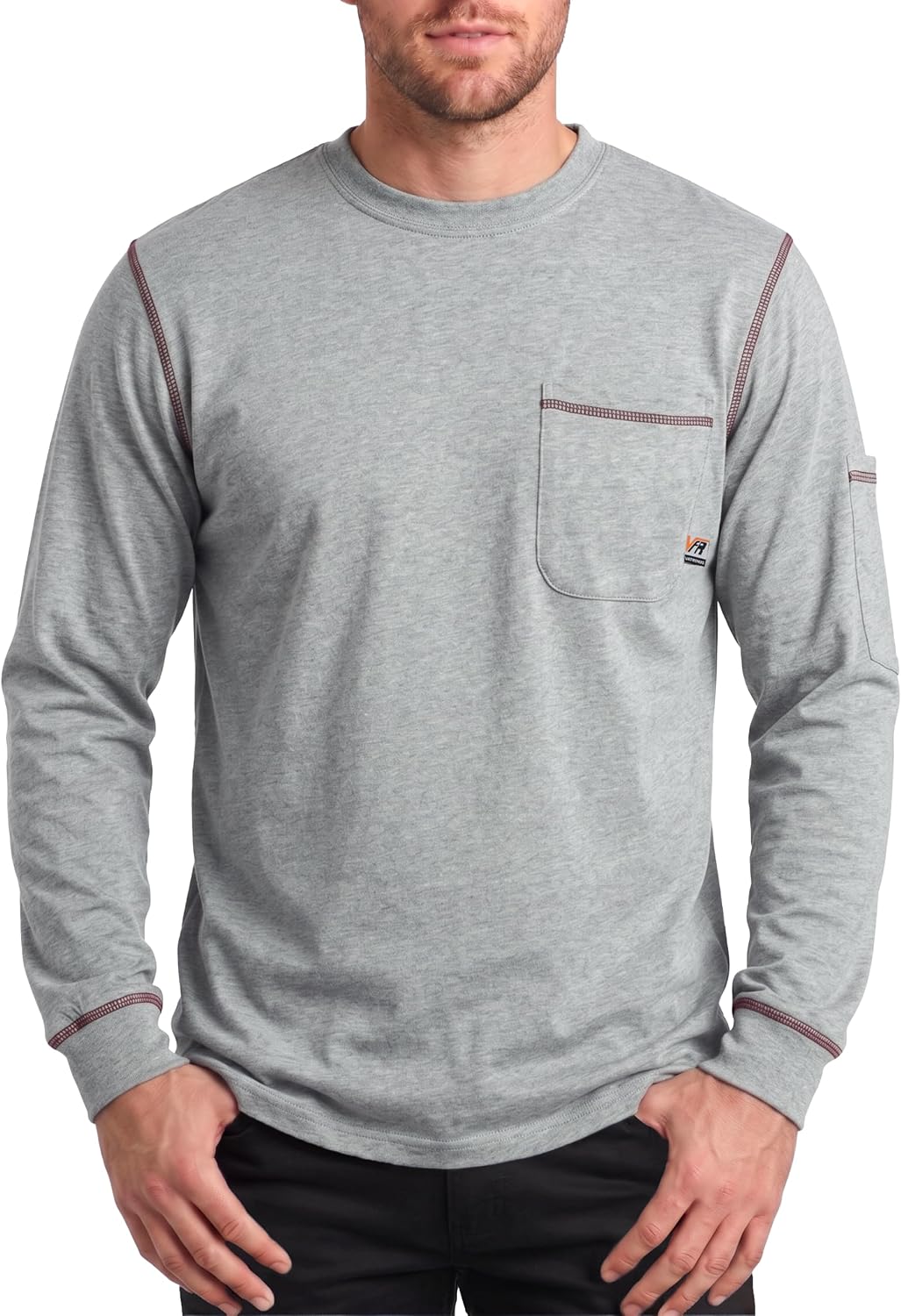 VATRENUS Men's FR T-Shirts 5.5oz CrewNeck Contrast Stitching Tee CAT2 100%C - Heather Grey