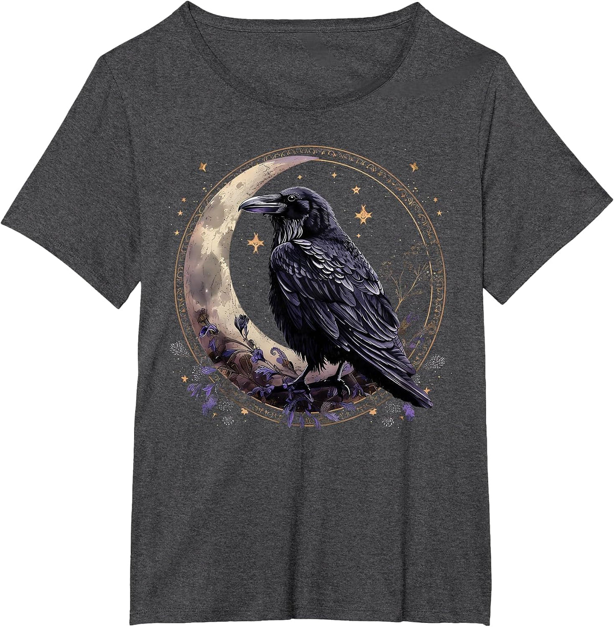 Whimsigoth Raven Moon Gothic Raven Dark Mystical Bird Nature T-Shirt - Dark Heather Grey