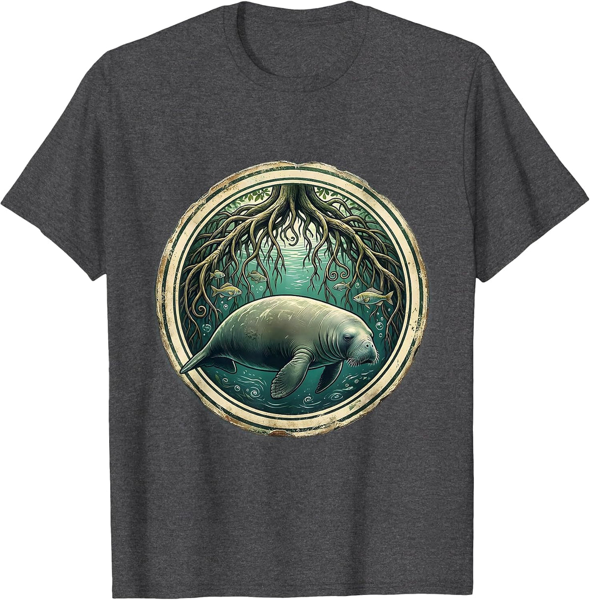 Men's Puerto Rico Manatee Mangrove Roots Illustration T-Shirt - Dark Heather Grey