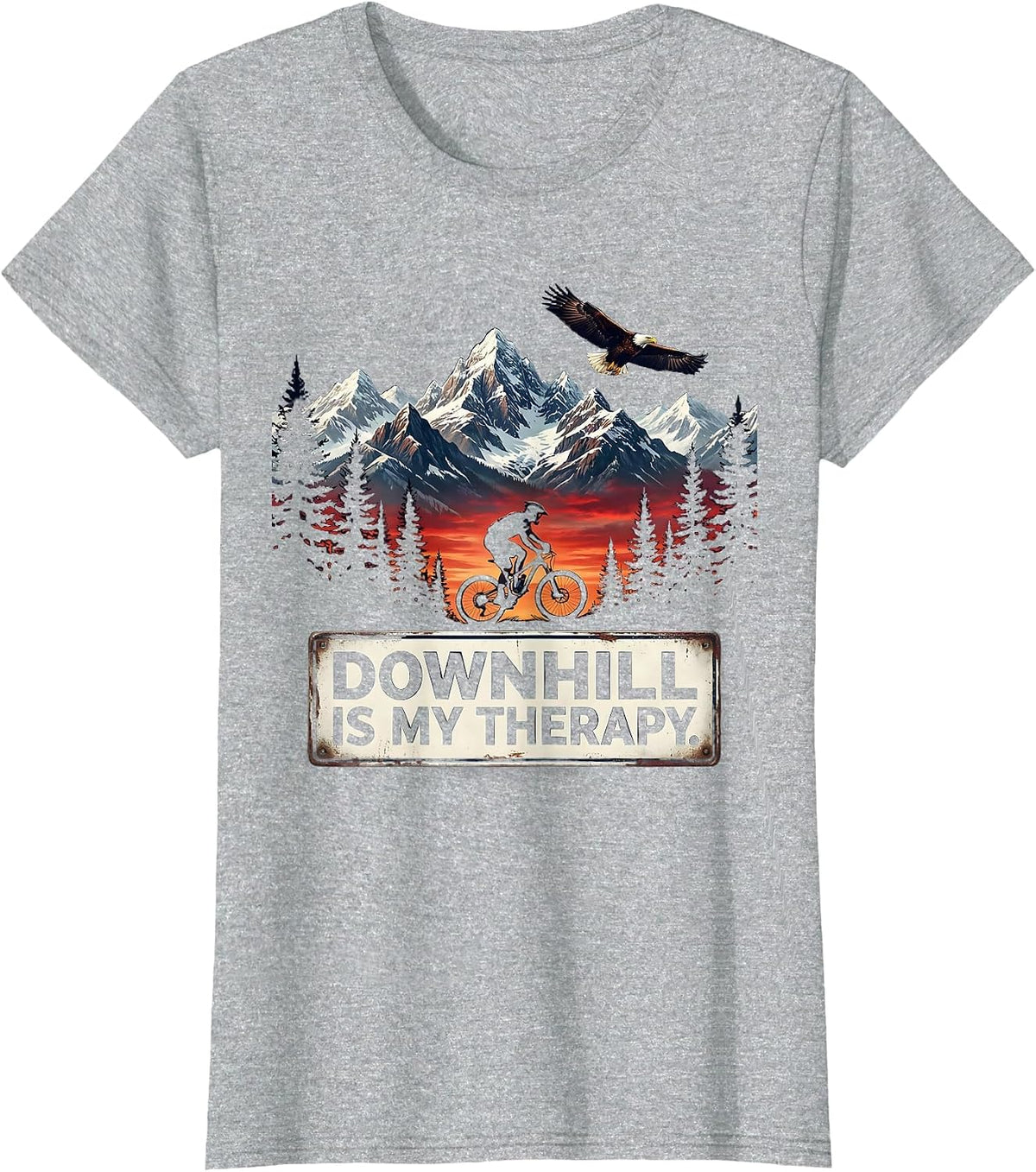 Downhill Is My Therapy Mountain Bike Design T-Shirt - Heather Grey