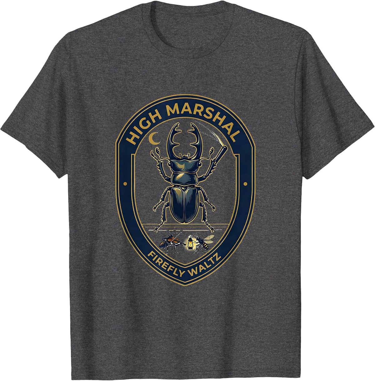 Men's High Marshal Firefly Waltz Vintage Insect Band Nature Lover T-Shirt - Dark Heather Grey