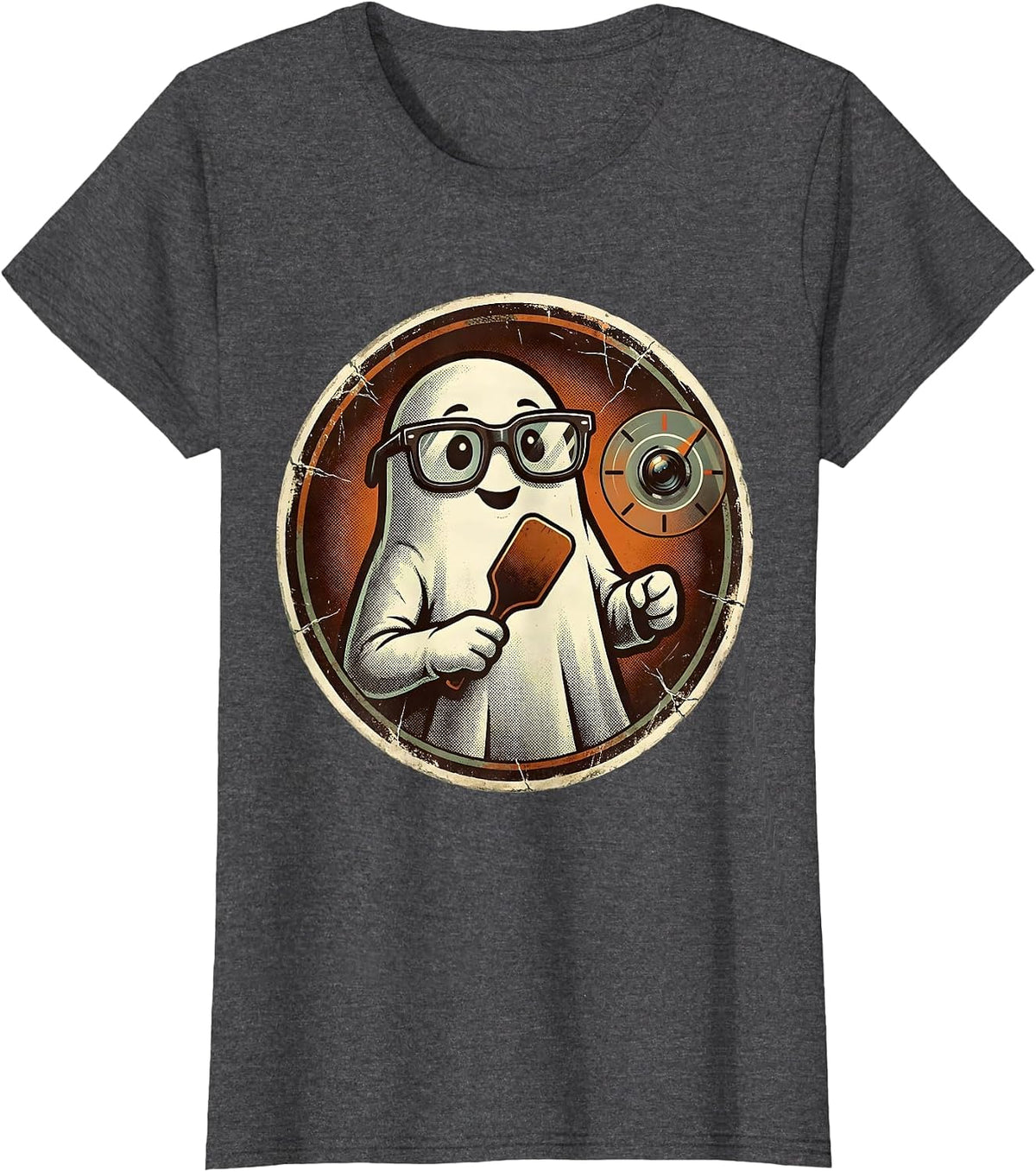 Women's Friendly Ghost Eye Doctor Halloween Optometrist Humor T-Shirt - Dark Heather Grey