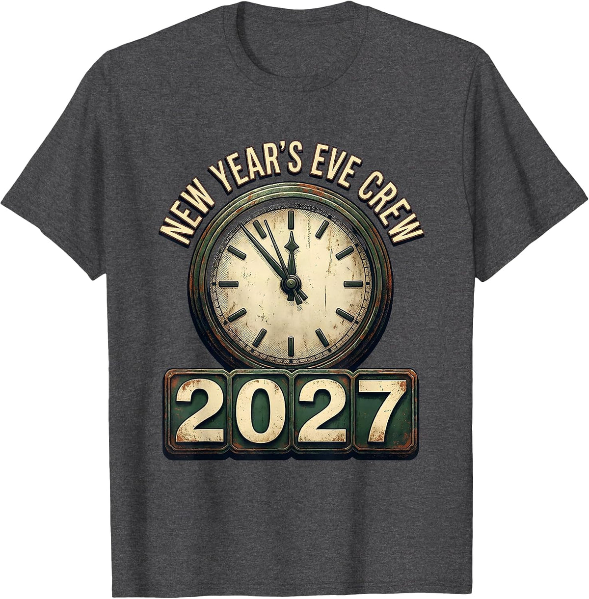 Men's New Year's Eve Crew 2027 Vintage Family Matching Holiday T-Shirt - Dark Heather Grey