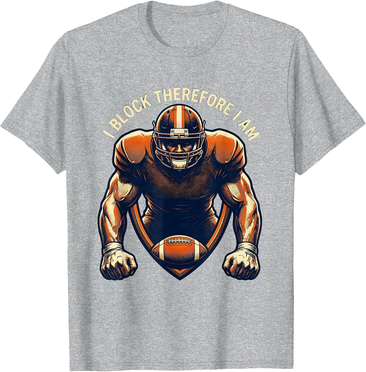 Men's I Block Therefore I Am Football Lineman Shield T-Shirt - Heather Grey