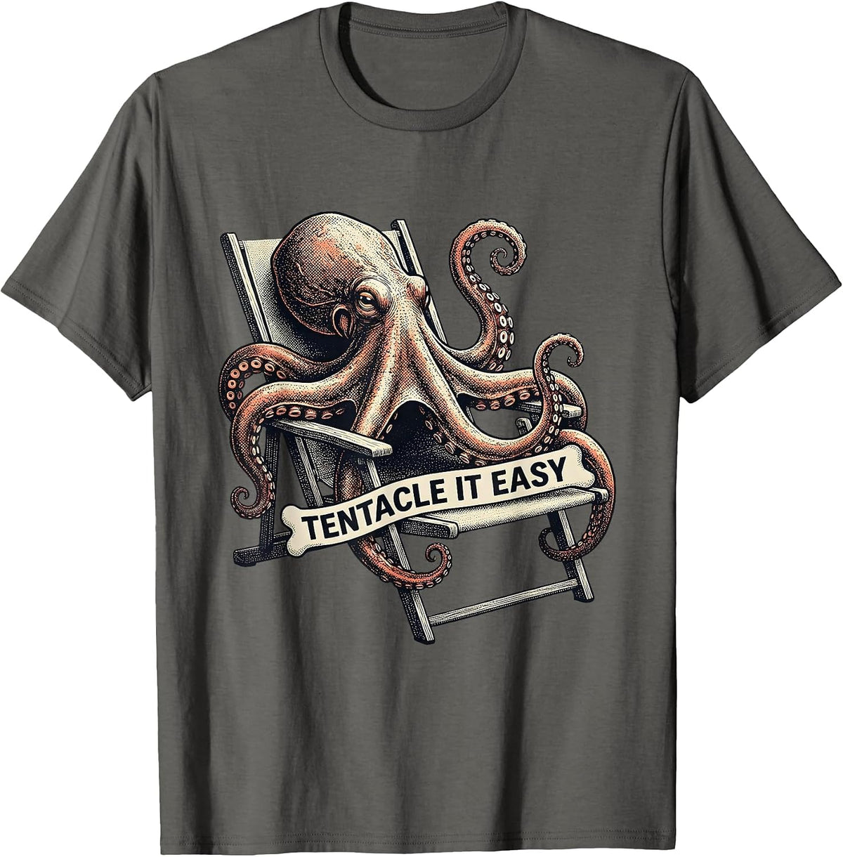 Men's Tentacle It Easy Whimsical Octopus Lover Vintage Ocean T-Shirt - Asphalt Grey