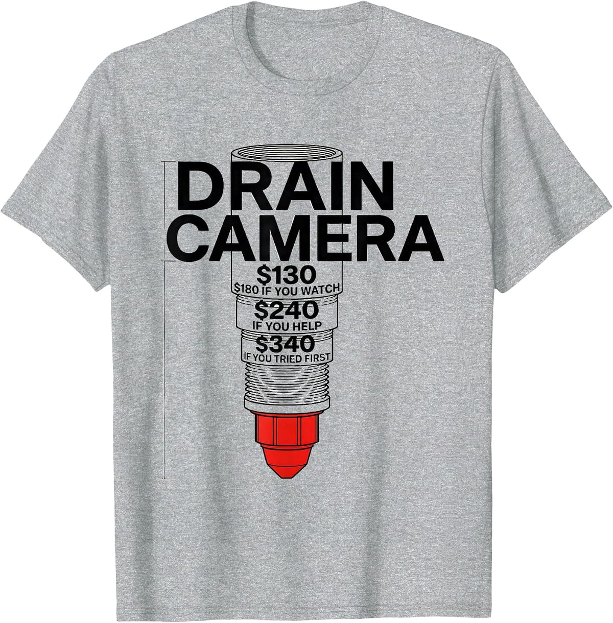 Men's DRAIN CAMERA Funny Plumber Sarcastic Gift T-Shirt - Heather Grey