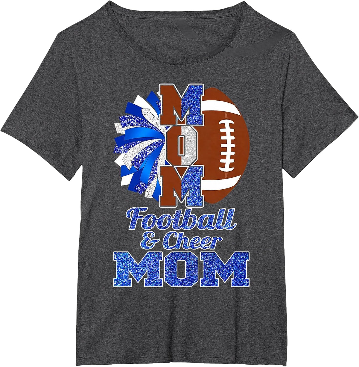 Cheer Football Cheerleading Mom of Both Messy Bun Bleached T-Shirt - Dark Heather Grey