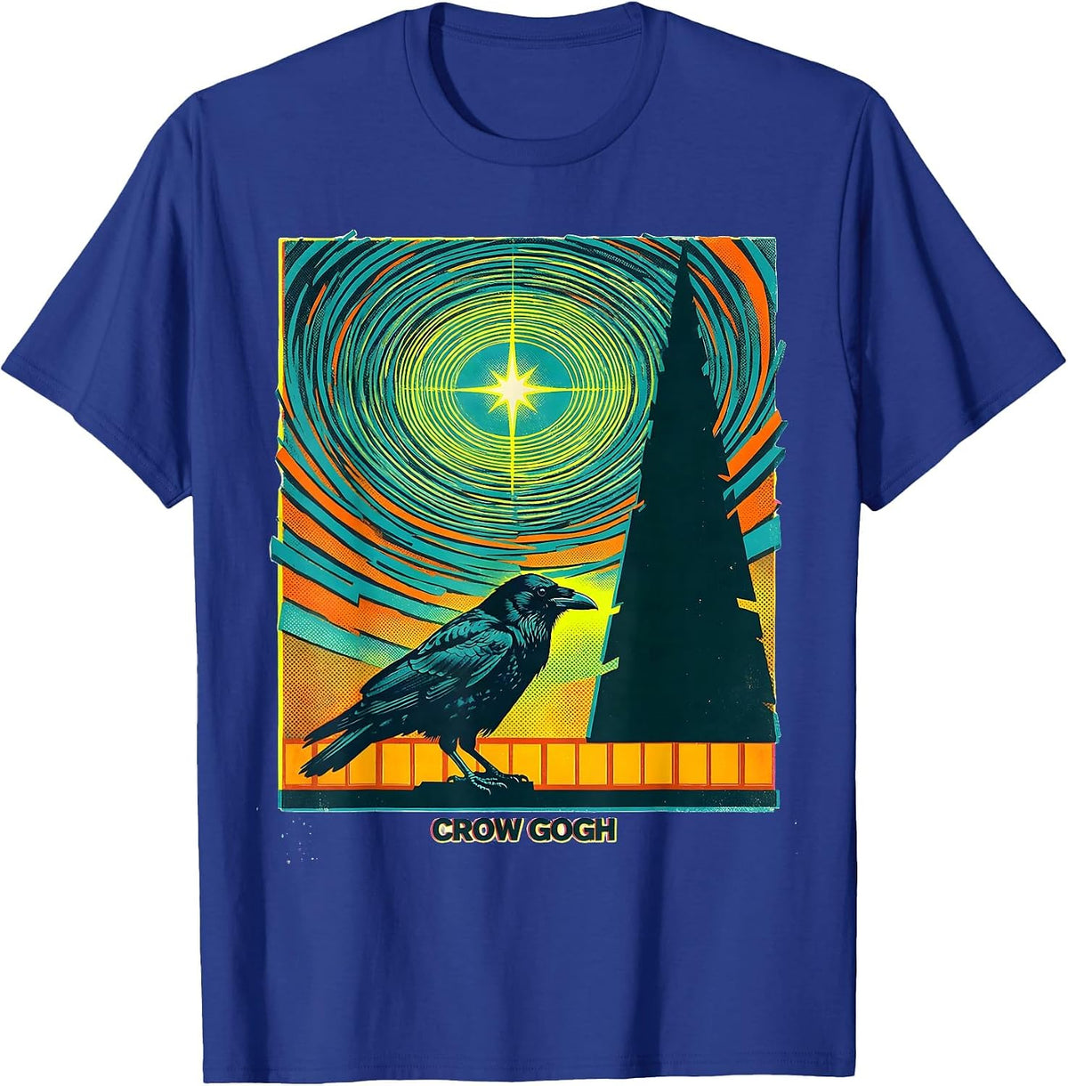 Crow Gogh Risograph Art Lover Bird Enthusiast Gift T-Shirt - Royal Blue