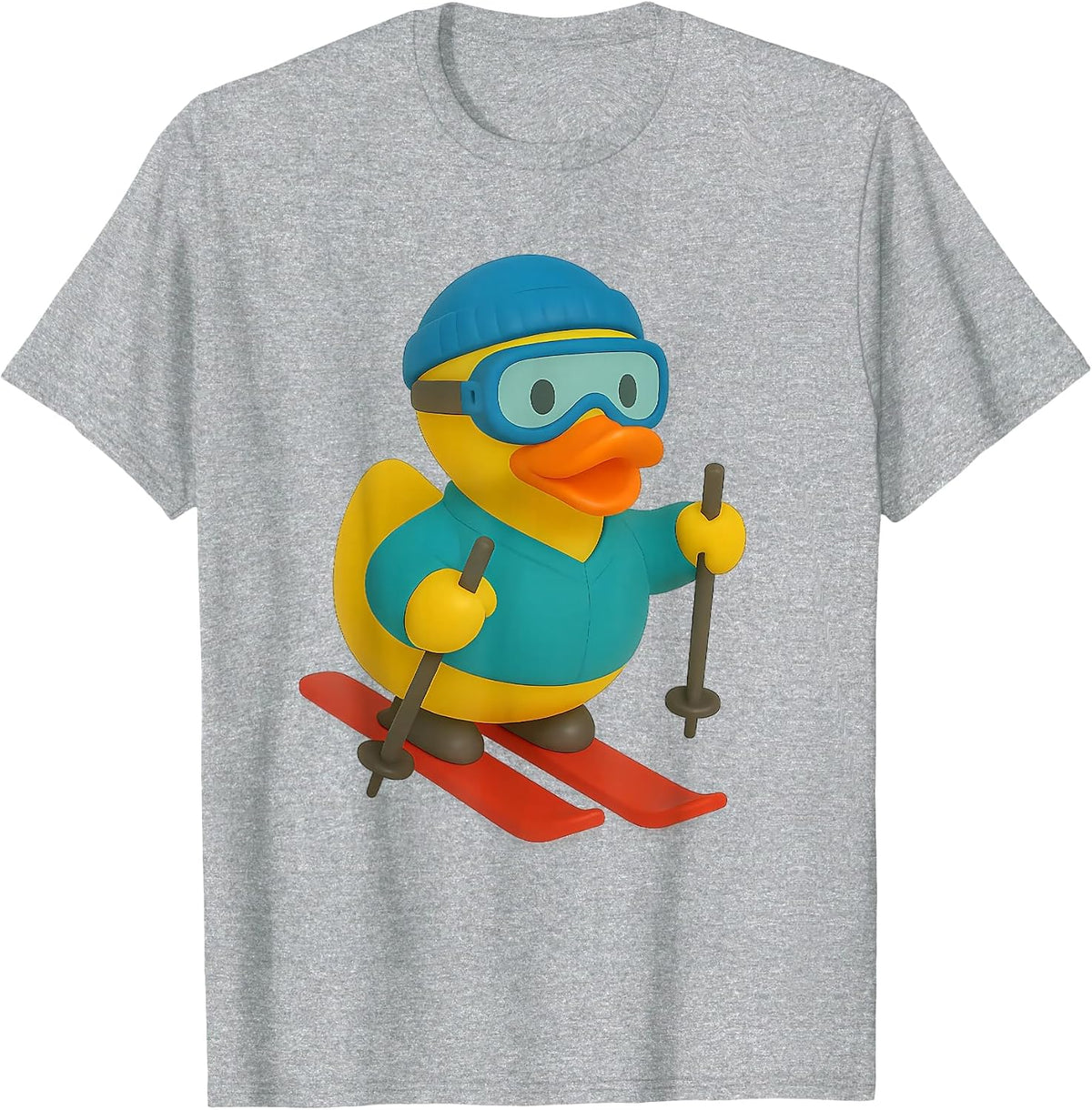 Skier Rubber Duck Skiing Ski Ducky Duckies T-Shirt - Heather Grey