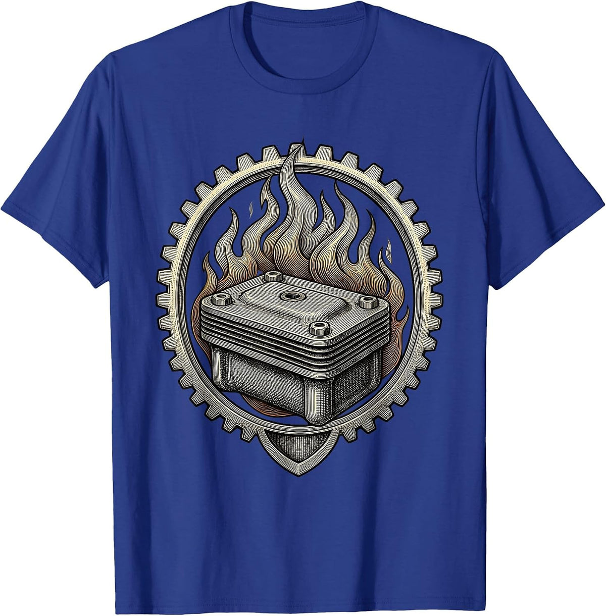 Valley Forge Automotive Engine Valve Cover Flames T-Shirt - Royal Blue