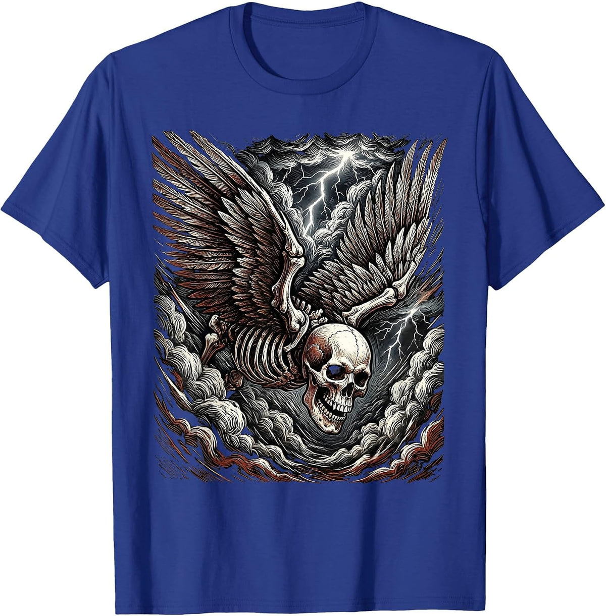 Winged Skull Storm Cloud Rock Graphic T-Shirt - Royal Blue