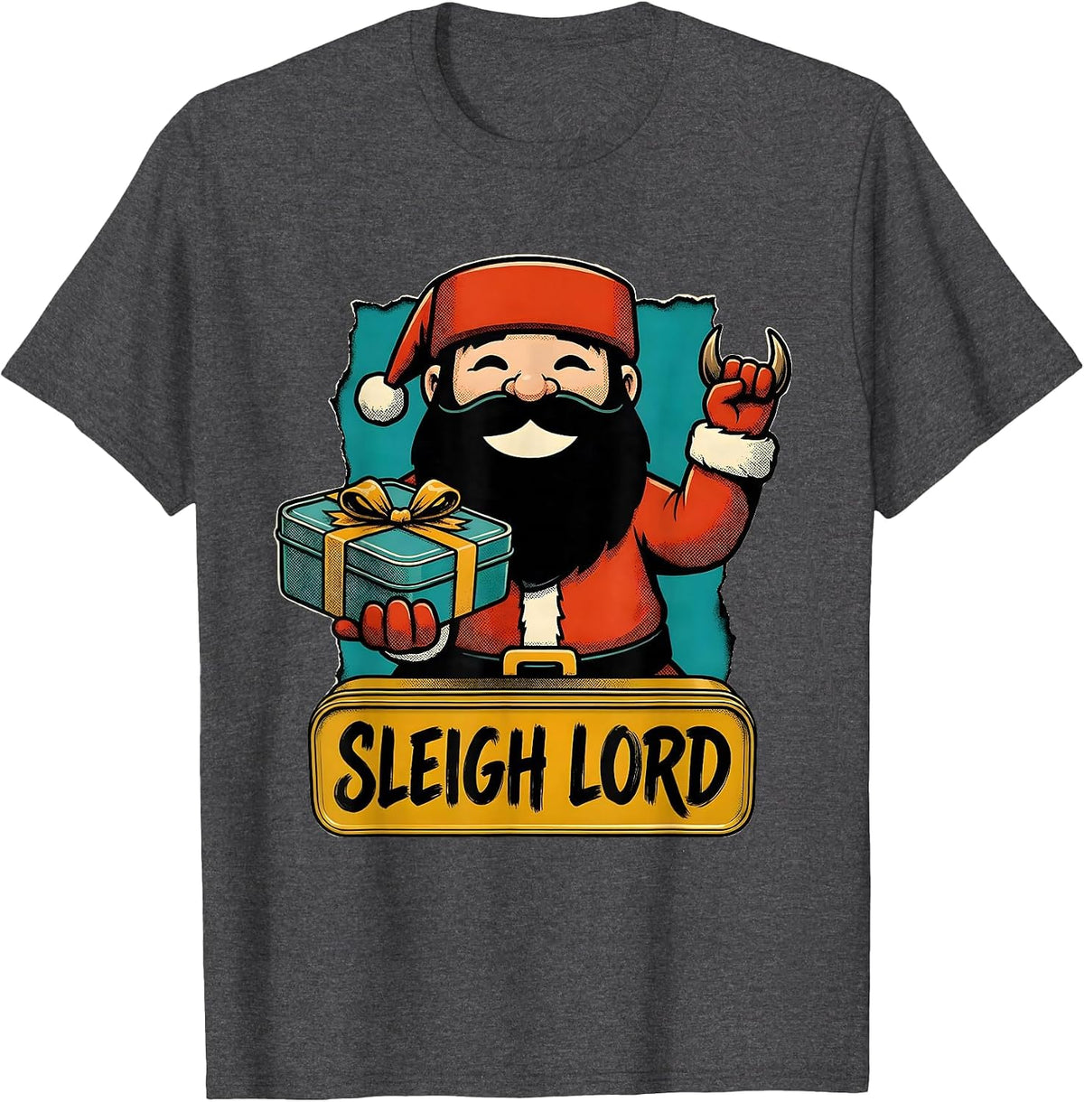 Men's Sleigh Lord Retro Advertising Mascot Heavy Metal Rock T-Shirt - Dark Heather Grey