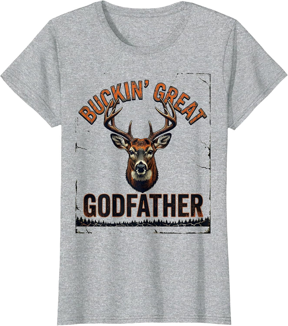Buckin' Great Godfather Distressed Funny Deer Hunting Dad T-Shirt - Heather Grey