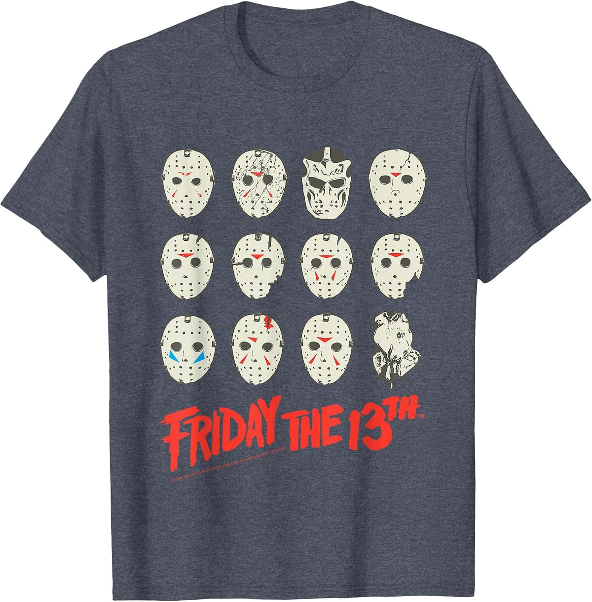 Friday The 13th Halloween Design Masks T-Shirt - Heather Blue
