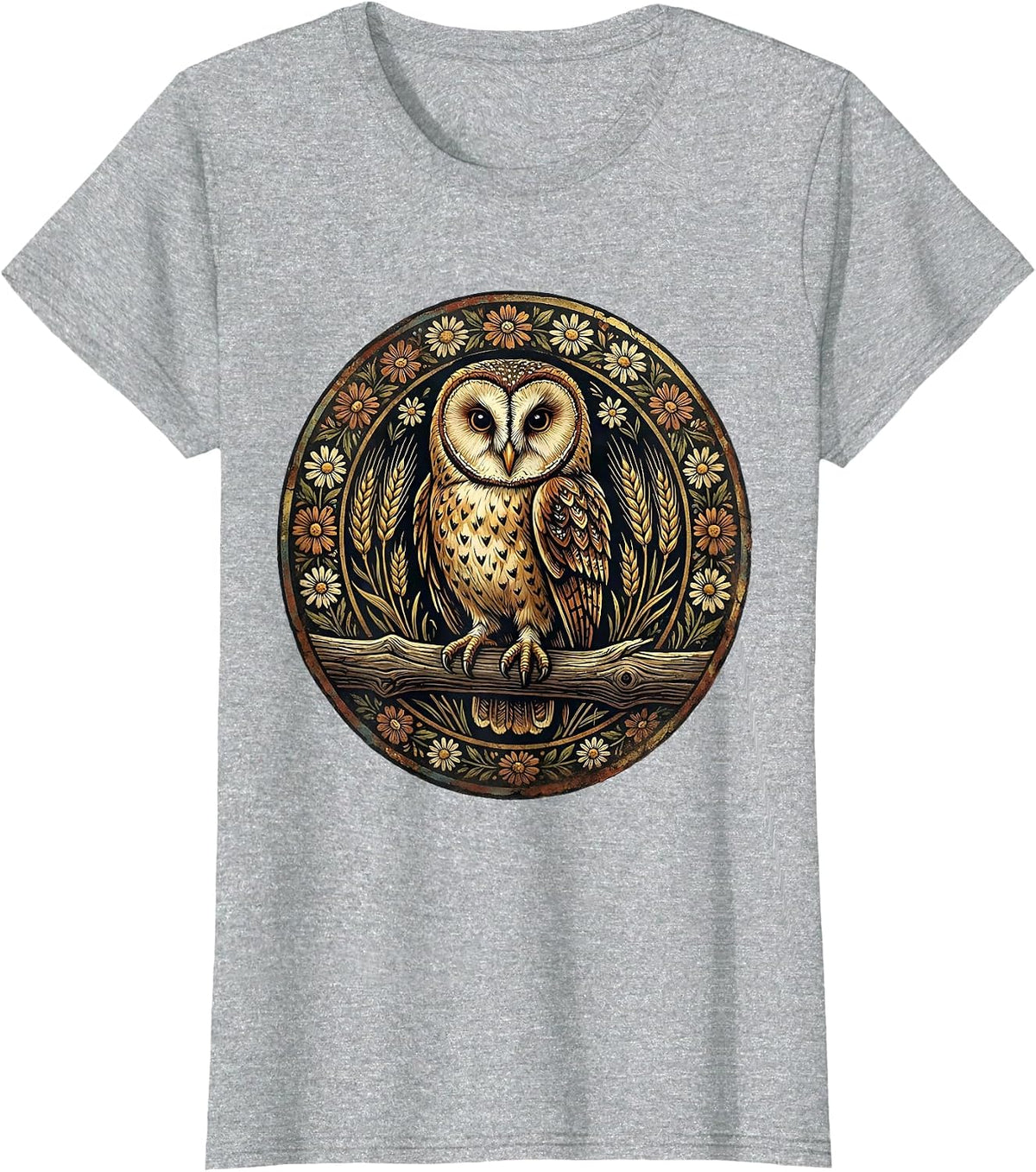 Barn Owl Perched on Weathered Fence Post T-Shirt - Heather Grey