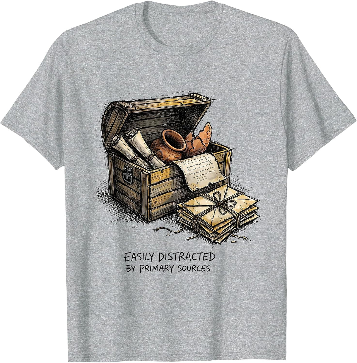 Men's Easily Distracted By Primary Sources Funny History Teacher T-Shirt - Heather Grey