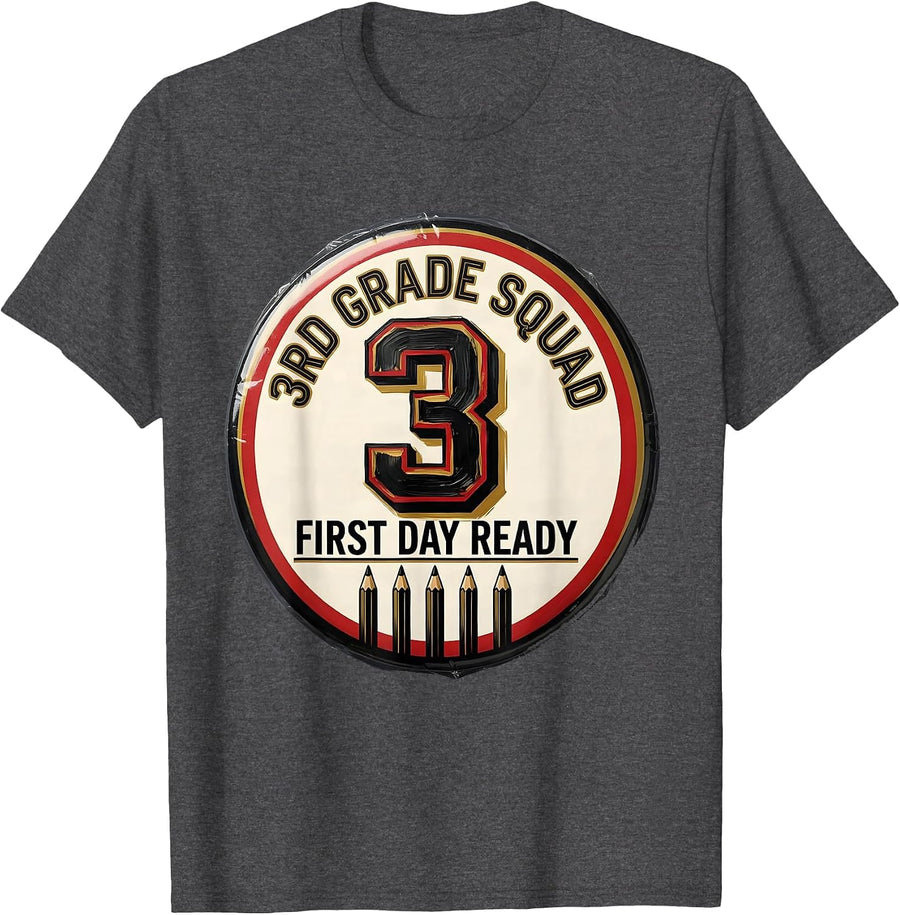Men's 3rd Grade Squad First Day Ready Teacher Back To School T-Shirt - Dark Heather Grey