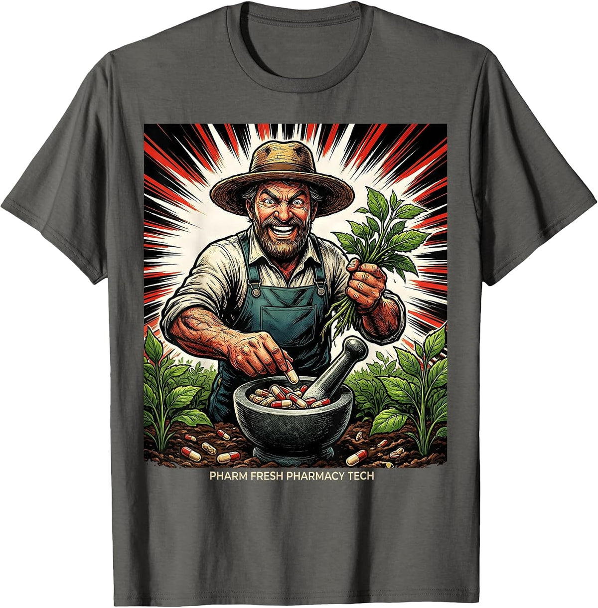 Men's Pharm Fresh Pharmacy Tech Funny Pharmacy Technician Comic T-Shirt - Asphalt Grey