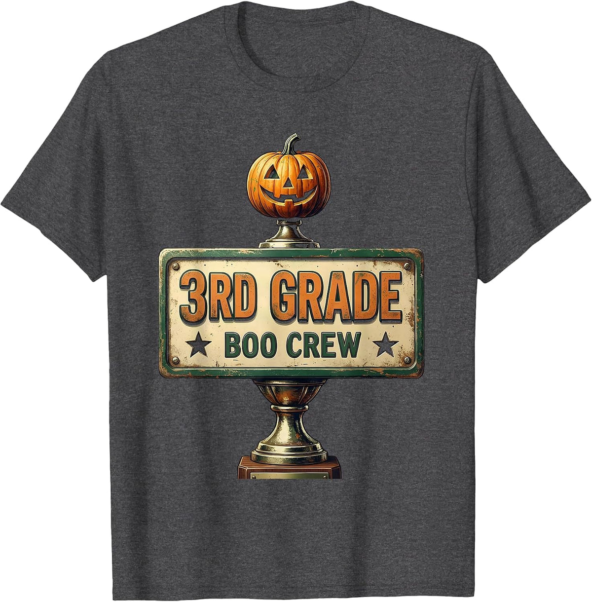 Men's 3rd Grade Boo Crew Vintage Classroom Halloween Teacher T-Shirt - Dark Heather Grey