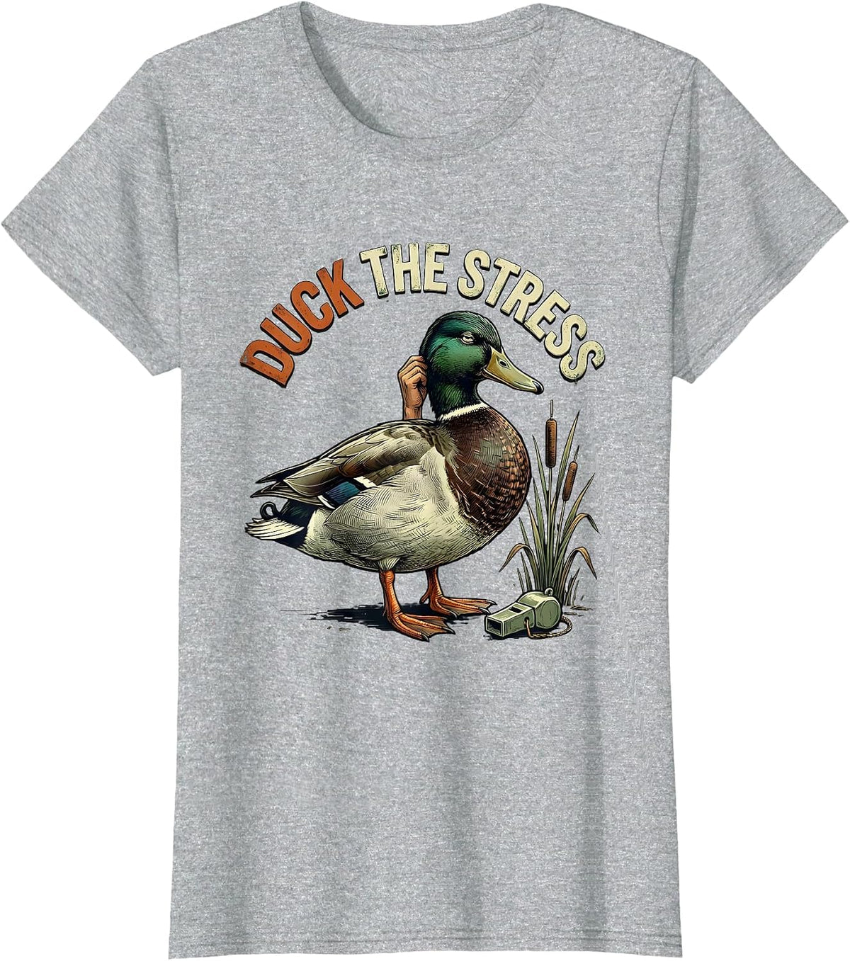 Duck The Stress Distressed Duck Hunter Humor Gift T-Shirt - Heather Grey