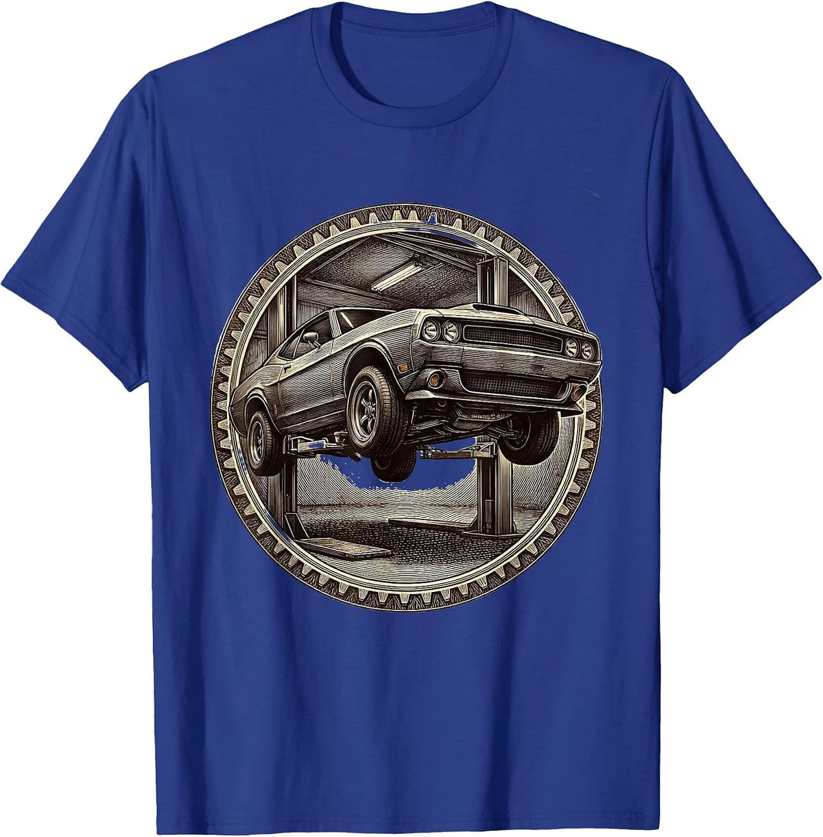 Men's Valley Forge Automotive Raised Car Hydraulic Lift T-Shirt - Royal Blue