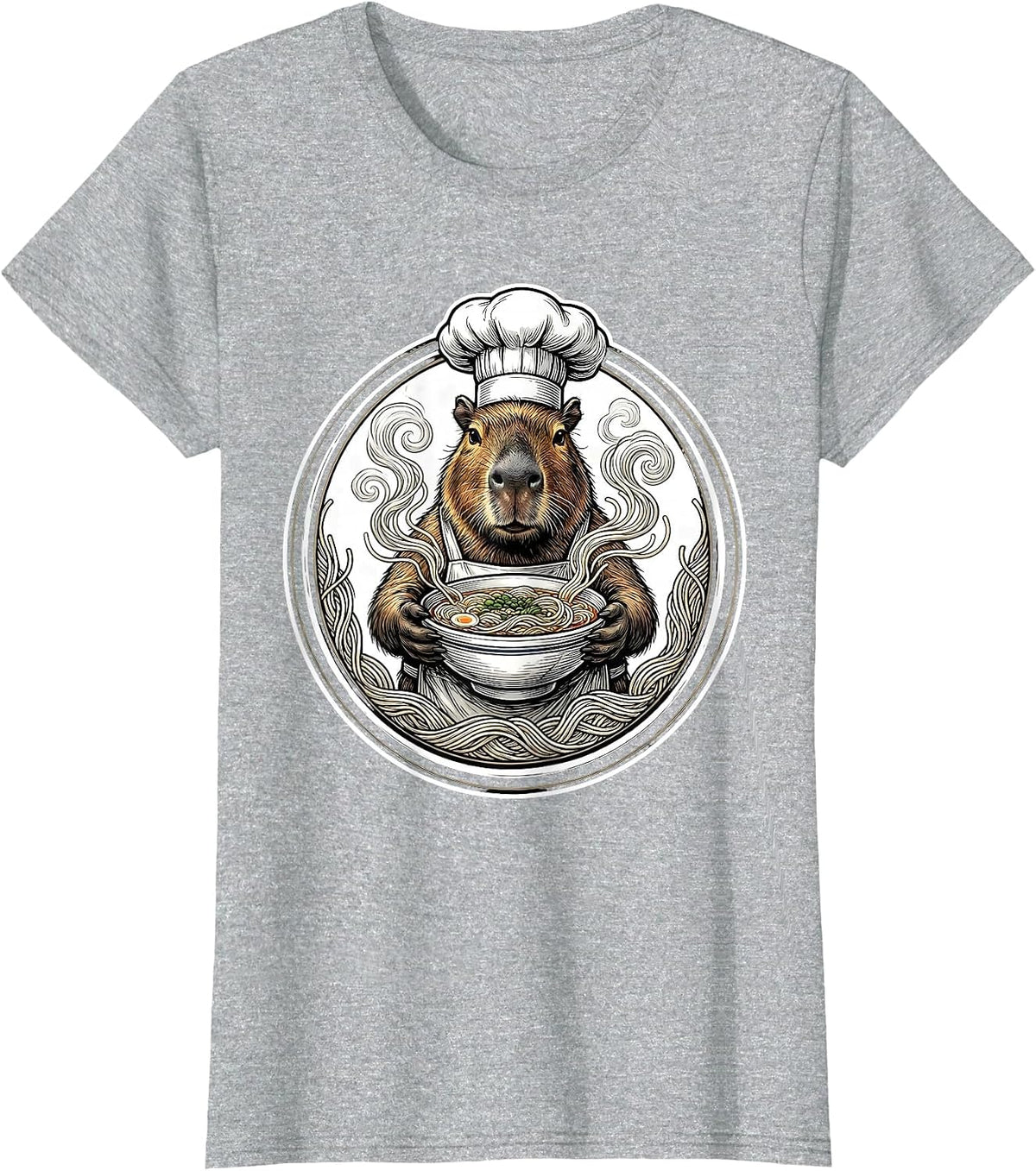 Women's Capybara Chef Ramen Bowl Graphic T-Shirt - Heather Grey