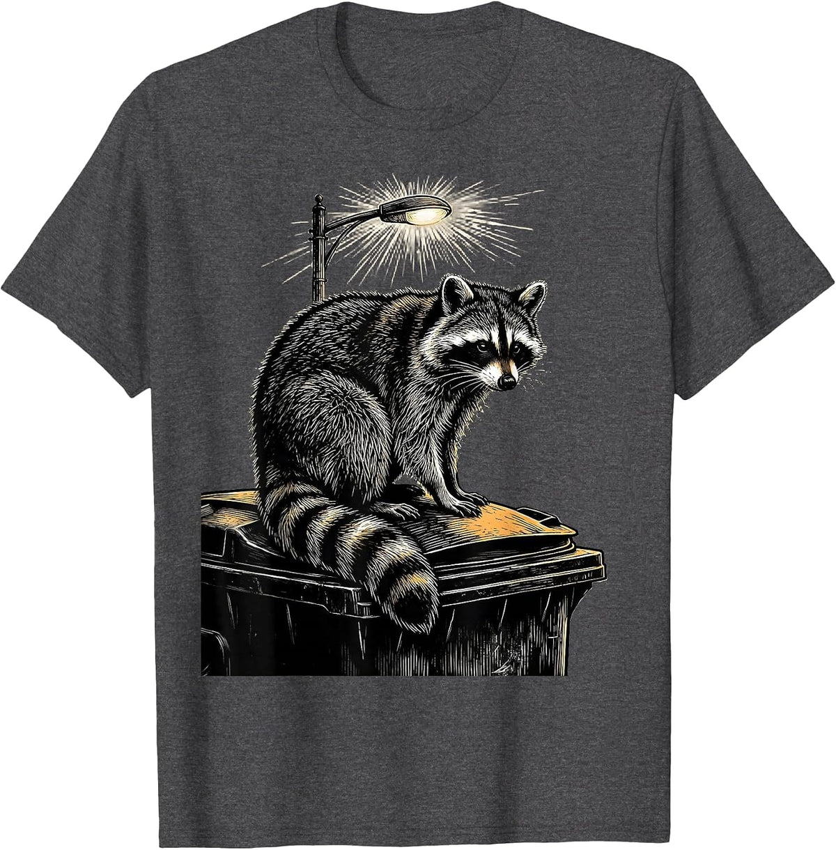 Men's Raccoon on Dumpster Night Scene Illustration T-Shirt - Dark Heather Grey
