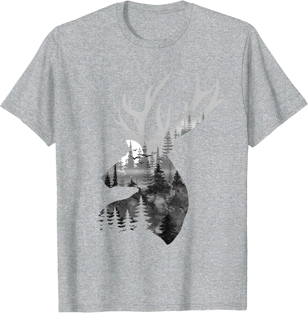 Silhouette Buck Deer Artwork - Forest Wildlife Animal Lover T-Shirt - Heather Grey