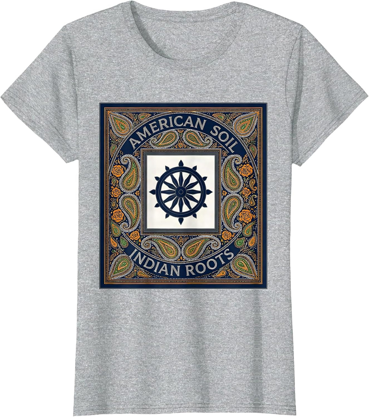 American Soil, Indian Roots Patriotic Independence Day T-Shirt - Heather Grey