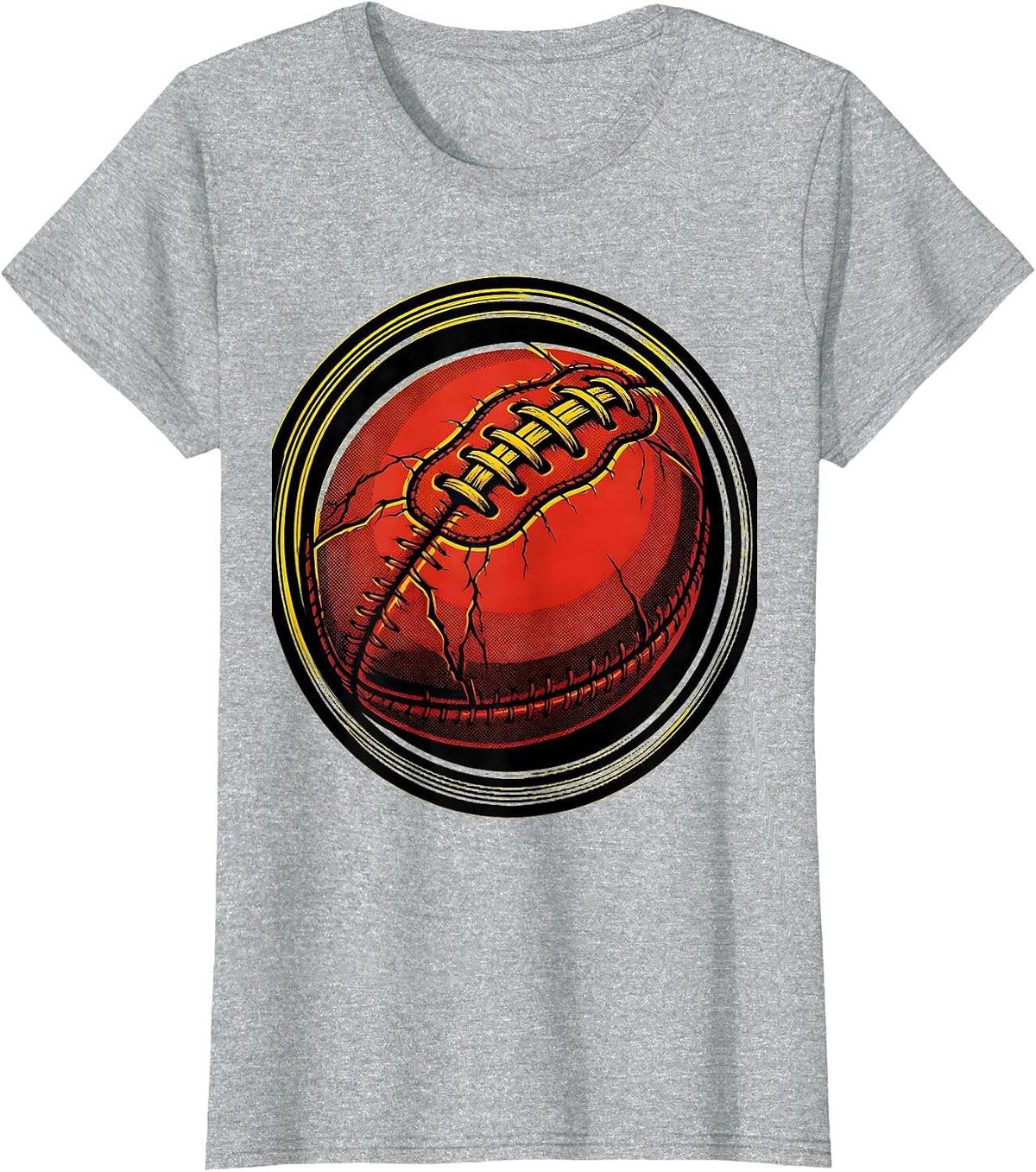 Women's Vintage Cracked Leather Rugby Ball Graphic T-Shirt - Heather Grey
