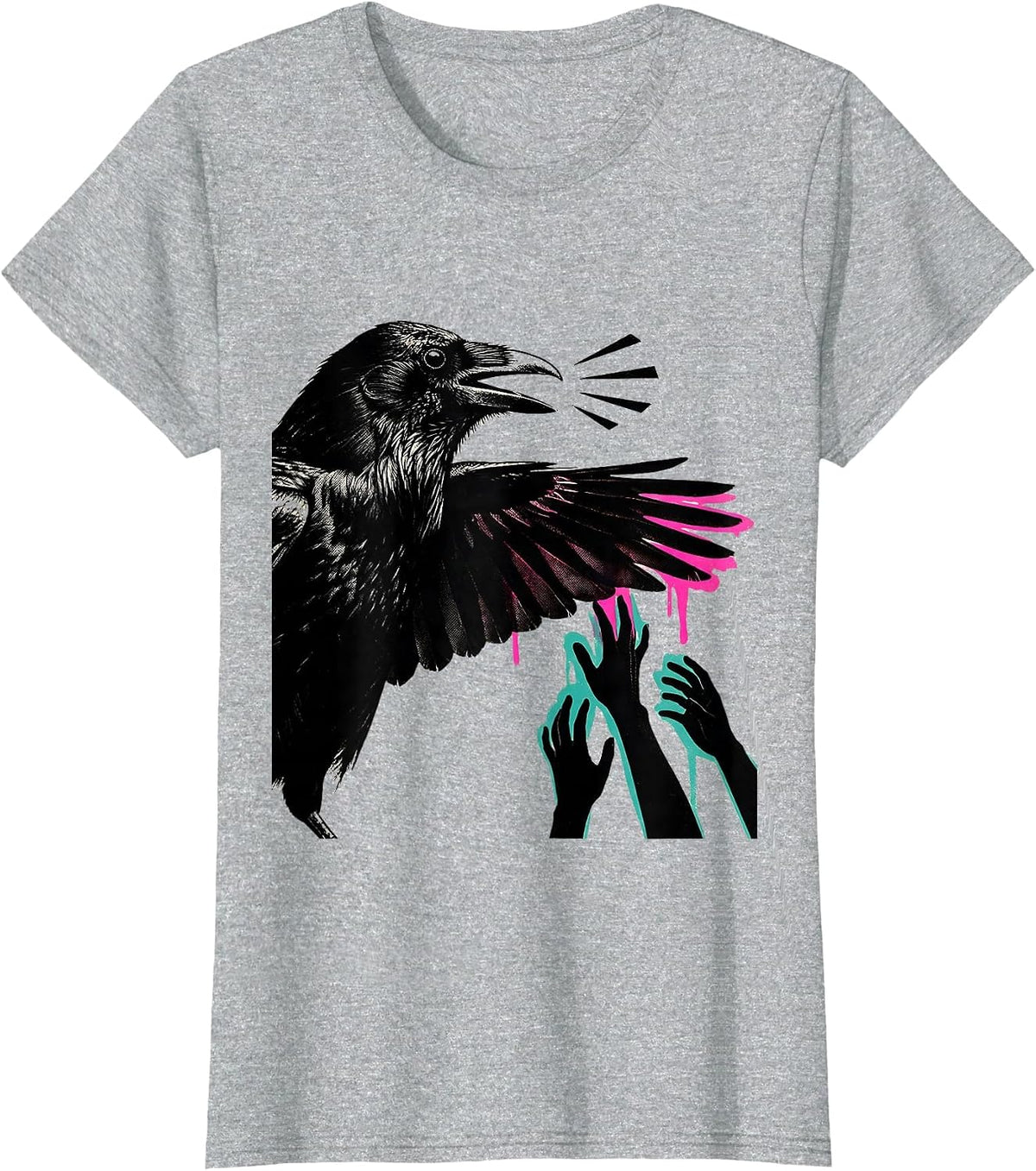 Women's Crow Silhouette Dark Humor Gothic Halloween T-Shirt - Heather Grey