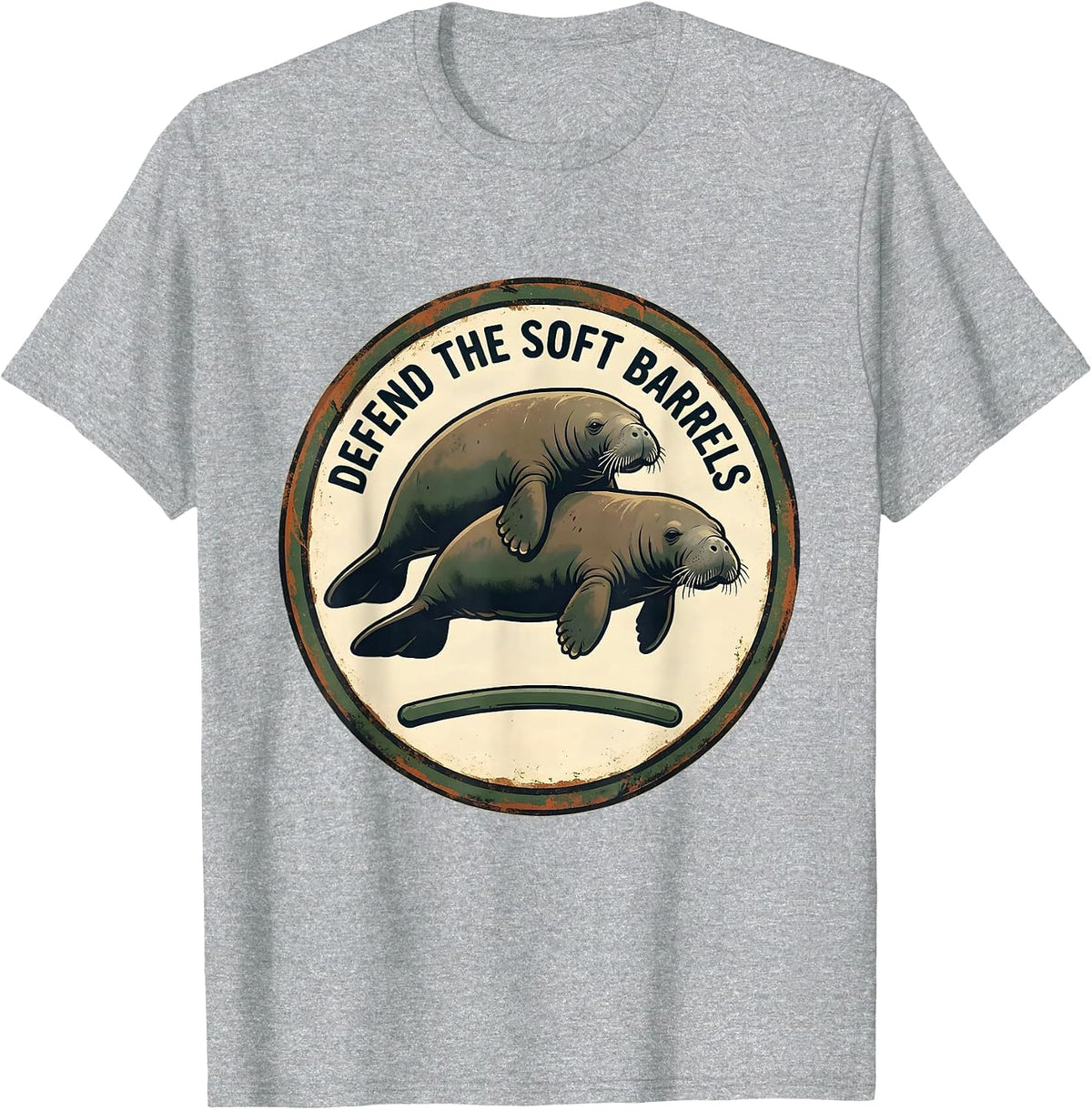Men's Defend The Soft Barrels Vintage Manatee Sea Cow Wildlife T-Shirt - Heather Grey