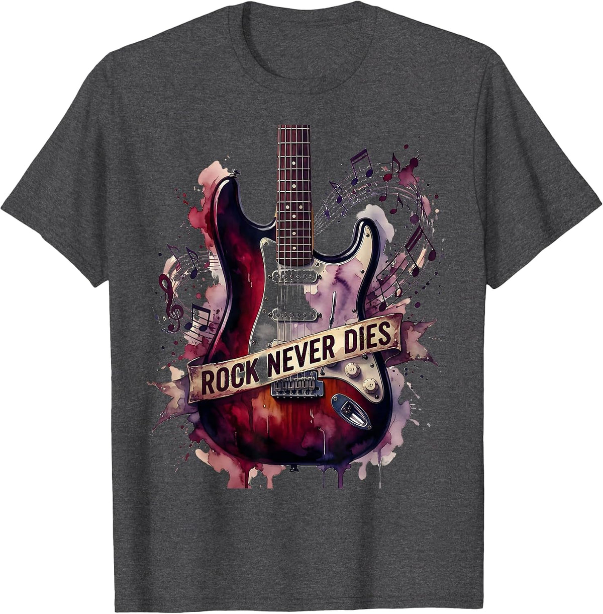 Men's Rock Never Dies Bold Rockstar Graphic Design T-Shirt - Dark Heather Grey