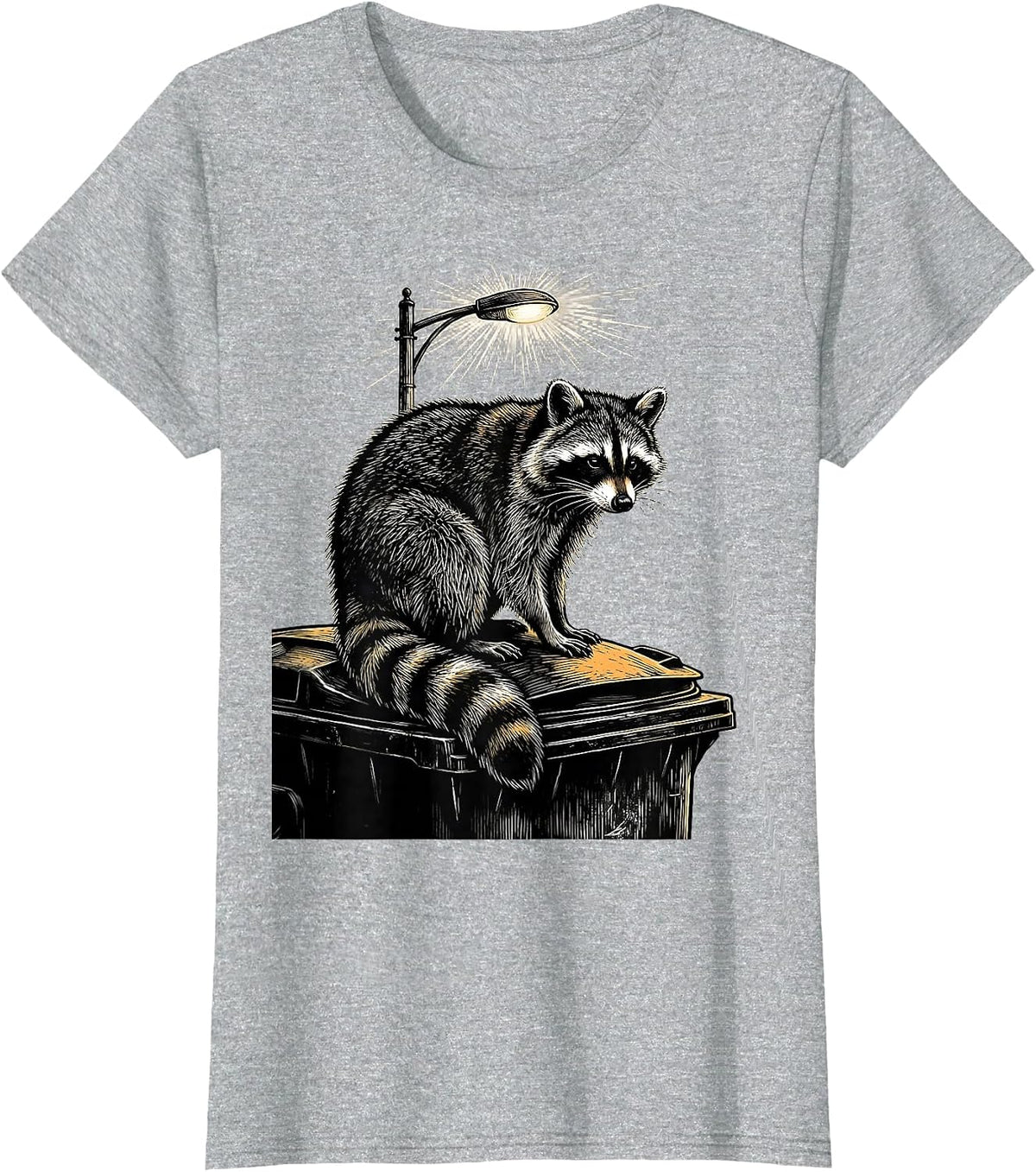 Women's Raccoon on Dumpster Night Scene Illustration T-Shirt - Heather Grey