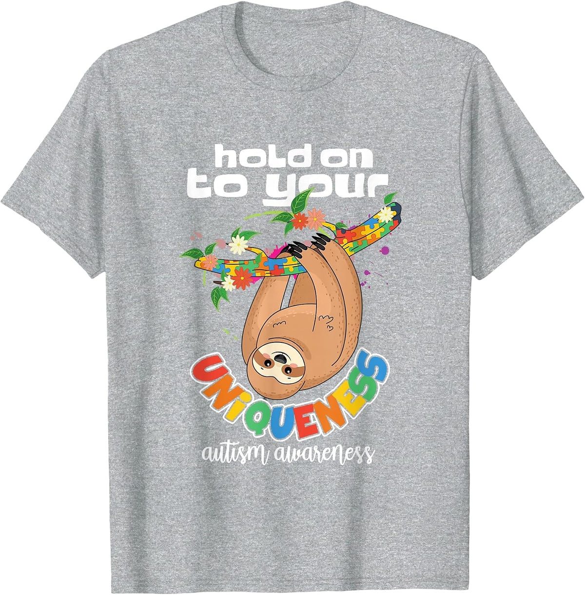 Autism Awareness Uniqueness Sloth Puzzle Autistic Tolerance T-Shirt - Heather Grey