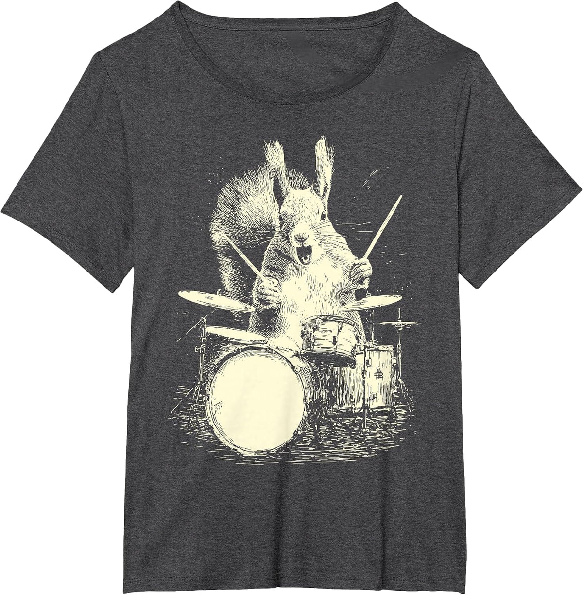 Squirrel Playing Drums Funny Music Animal Drummer Graphic T-Shirt - Dark Heather Grey