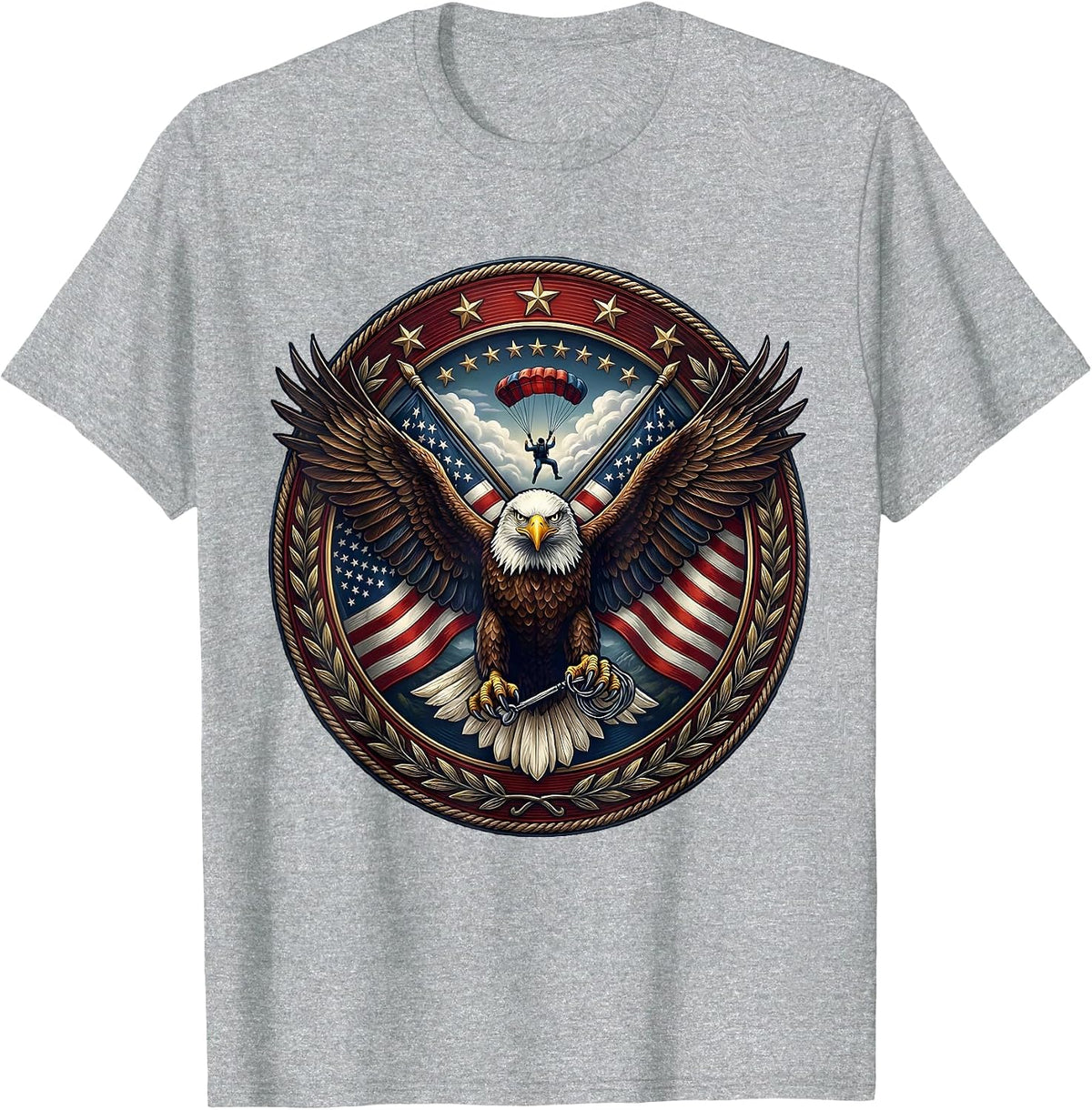 Men's Freedom Skydive Parachutist Sunlit Clouds Design T-Shirt - Heather Grey