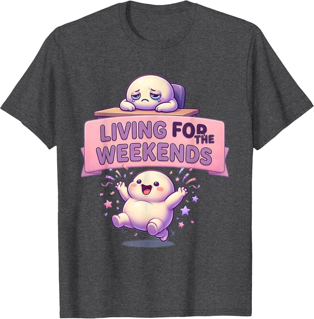 Living for the Weekends Funny Graphic Design T-Shirt - Dark Heather Grey