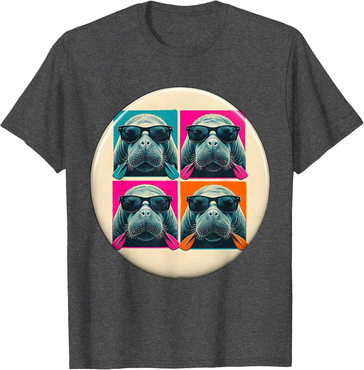 Men's Manatee Sunglasses Cute Sea Animal Humor T-Shirt - Dark Heather Grey