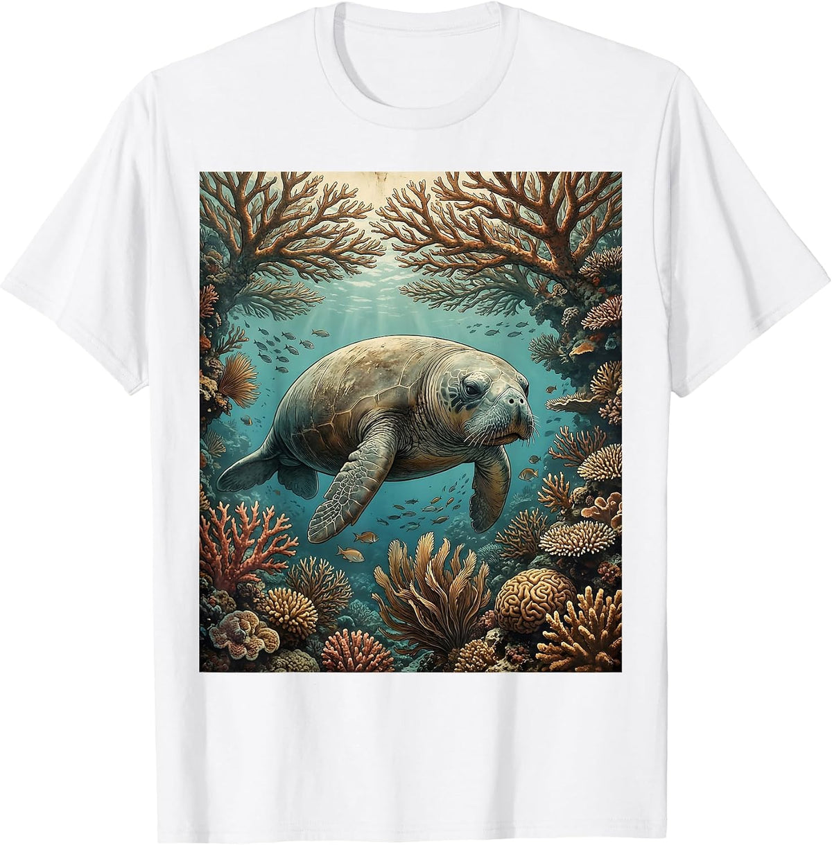 Manatee Coral Reef Cruise Ocean Wildlife Design T-Shirt - White