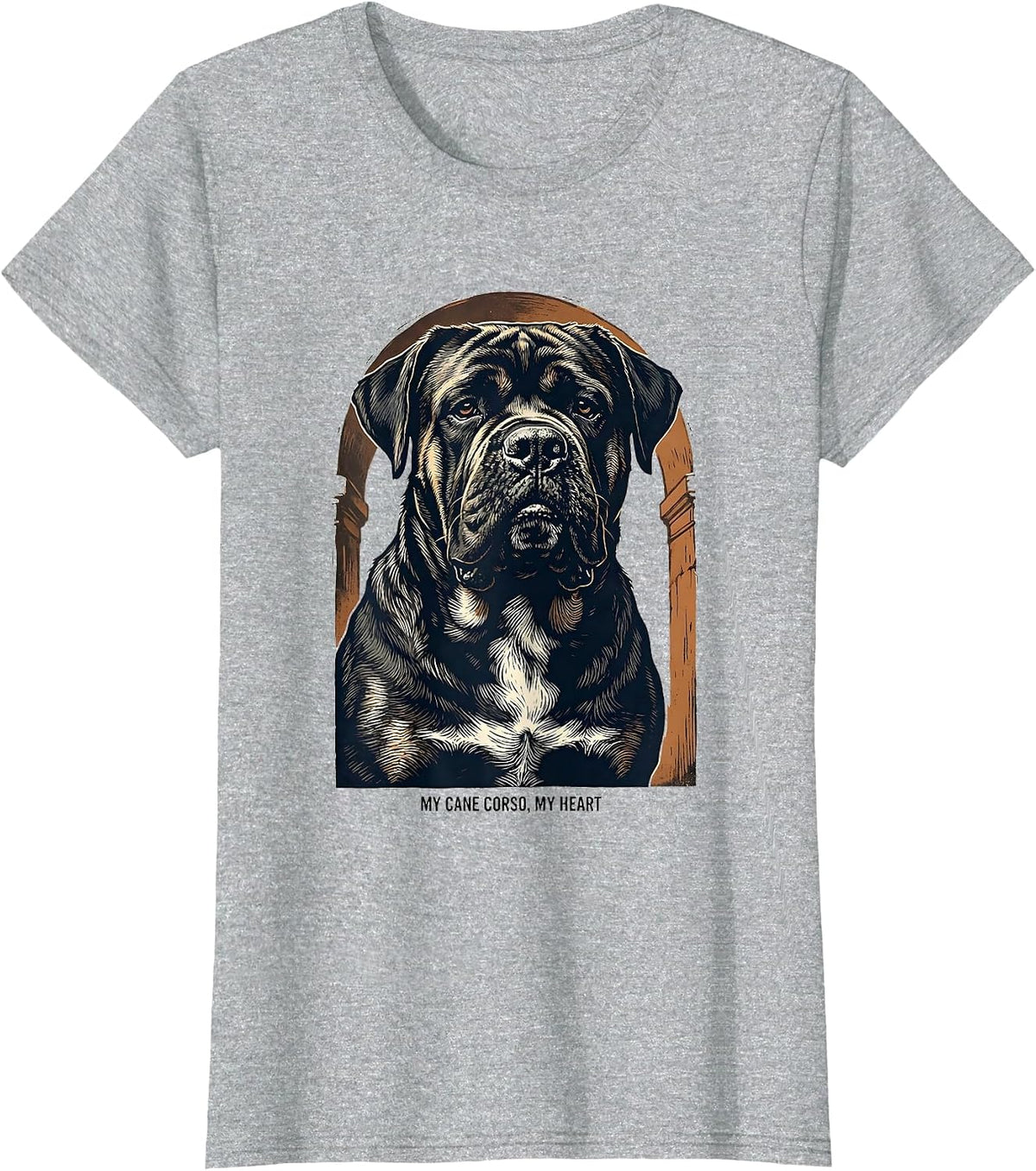 Women's My Cane Corso My Heart Linocut Dog Owner Pride T-Shirt - Heather Grey